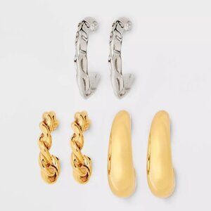 Set of 3 Textured and Smooth Hoop Earrings - Wild Fable™ Gold/Silver, NWT
